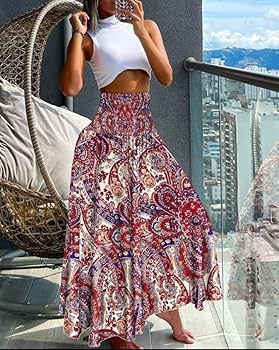 Amazon.com: cexoo Women's Flowy Maxi Skirt Summer A Line